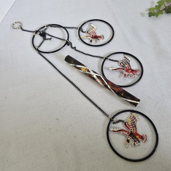 Black Metal Wind Chime with Eagle New - Picture 1 of 3